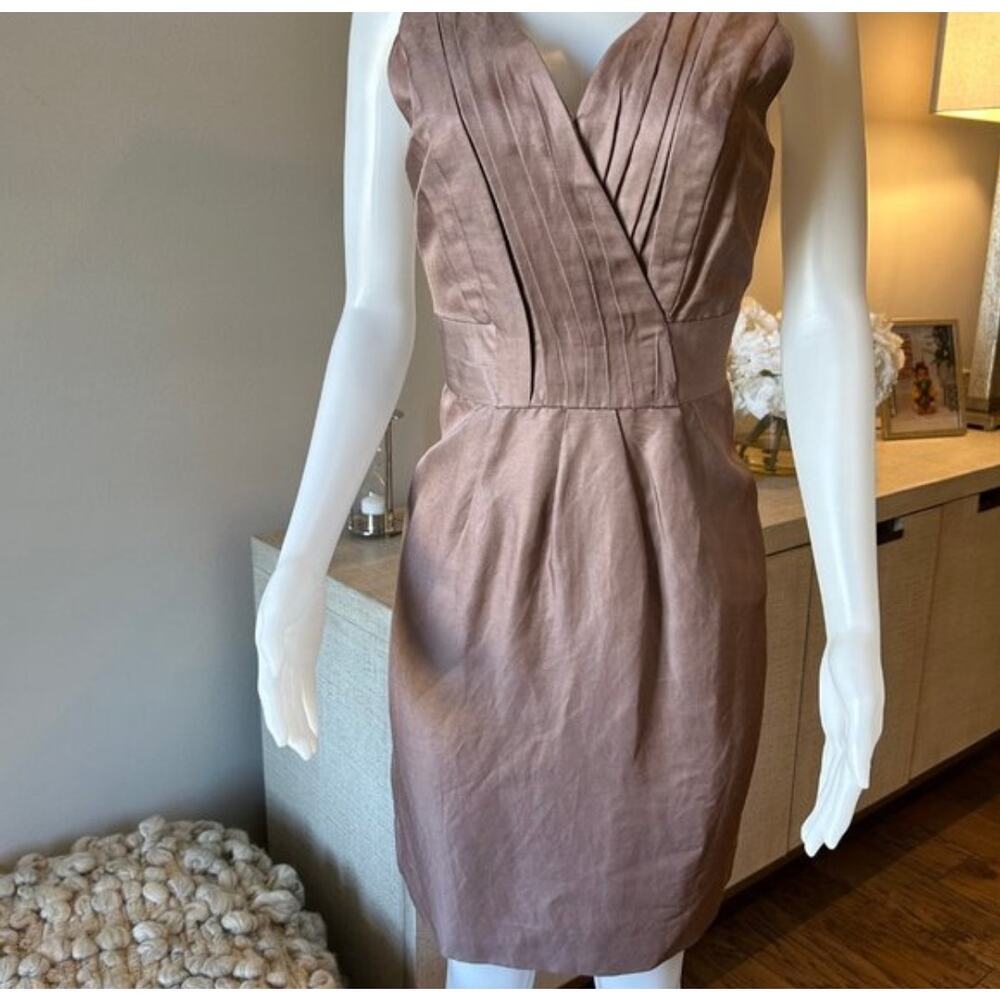 Banana Republic V Neck Linen Pleated Tank Sheath Dress Mauve Feminine  Sz 10